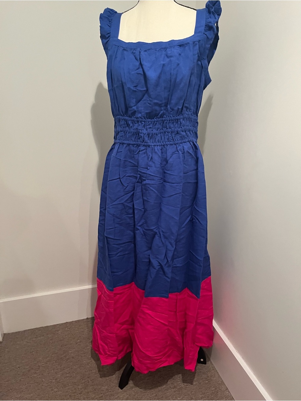 LOFT Blue and Pink linen  Colorblock Maxi Dress